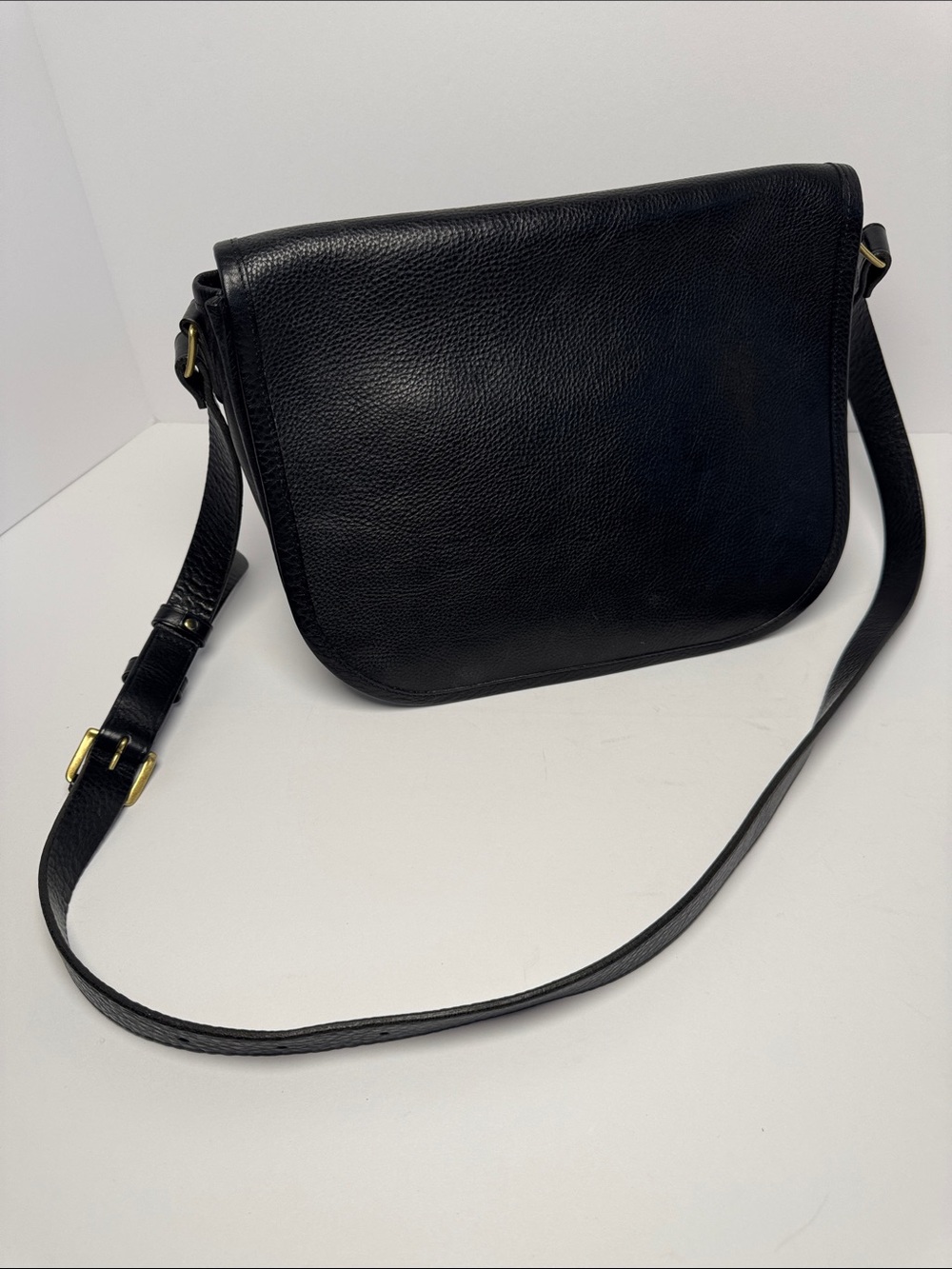 AGNES B. Minimal Black Pebble Leather Crossbody Saddle Satchel Bag NWOB Roomy